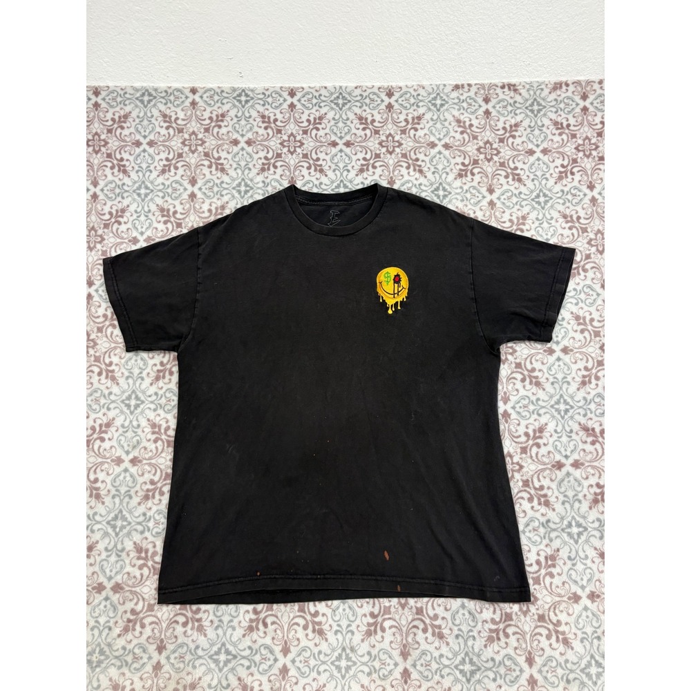 ERL Mens Melting Smiley Face Embroidered Graphic T-Shirt Black XL Made in USA